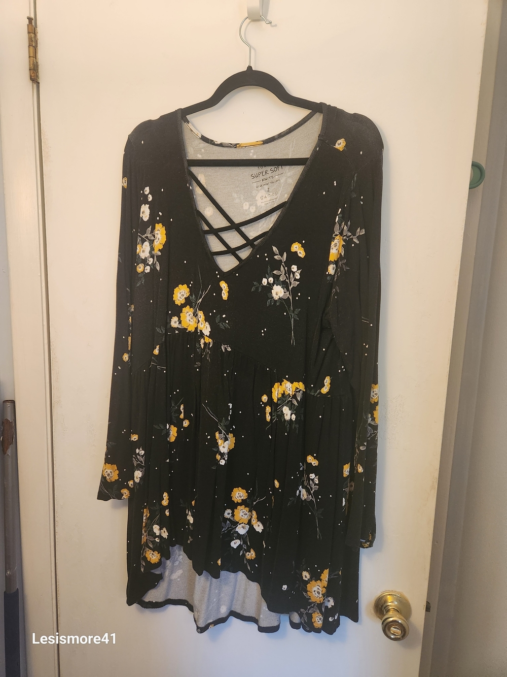 torrid Black Floral V-Neck Tunic with Crisscross Straps